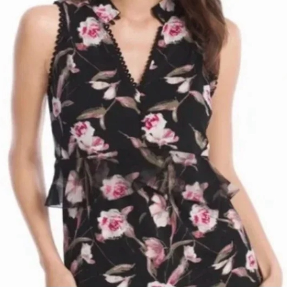 New White House Black Market Floral Blouse - Black and Pink